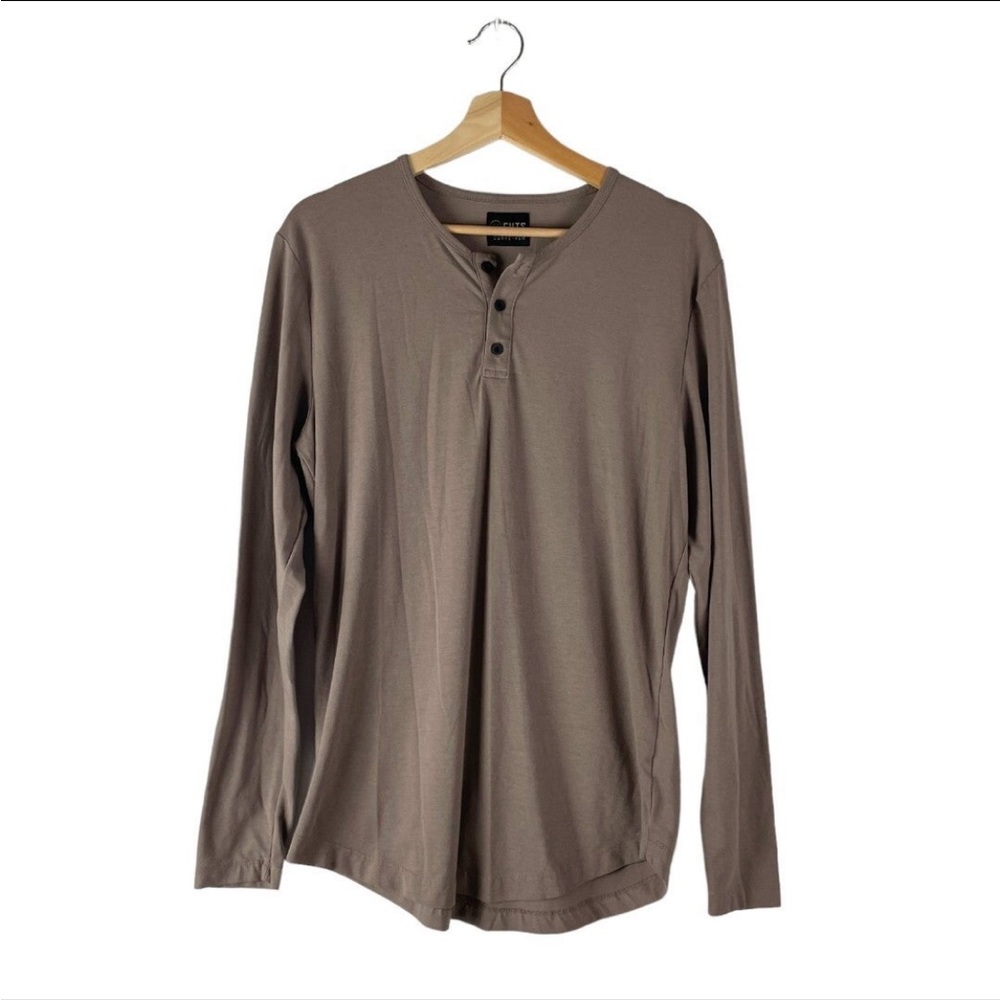 MENS CUTS CURVE HEM LONG SLEEVE HENLEY SHIRT LARGE